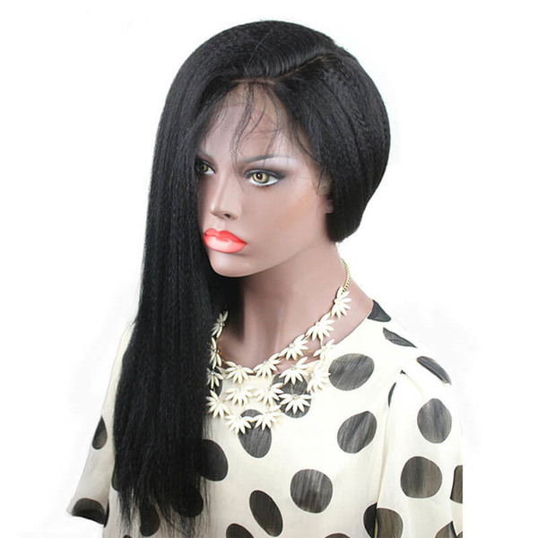 150 Density Full Lace Wig Kinky Straight Pre Plucked Harline Side Part Glueless Italian Yaki Lacefront Wigs Brazilian Remy Hair For Women