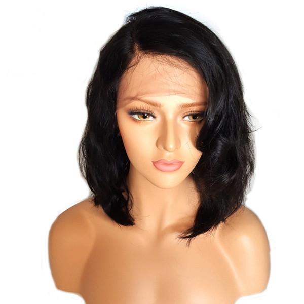 Short Wavy Bob Wig For Black Women Full Lace Virgin Brazilian Pre Plucked Glueless Bob Lace Front Human Hair Wigs Bleached Knots