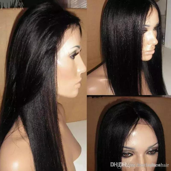 Yaki Straight Hair Lace Wig For Black Women Glueless Brazilian Human Hair Long Straight Yaki Full Lace Front Wigs Baby Hair Free Part