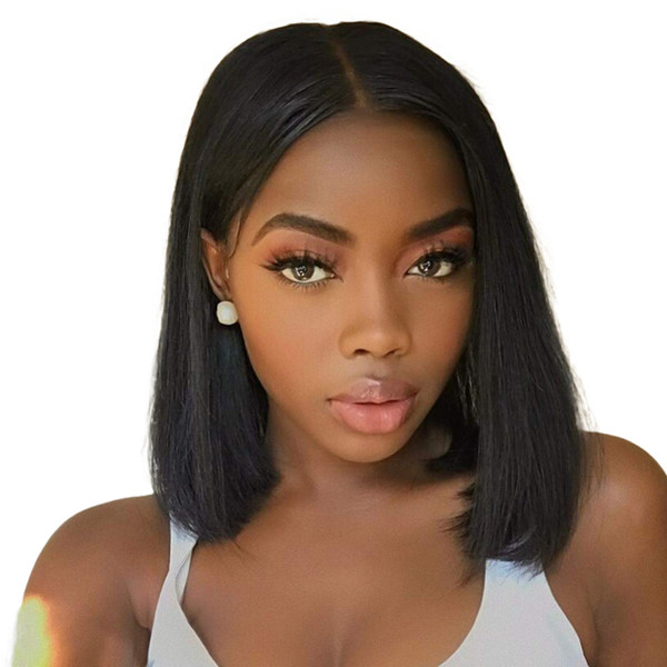 Full Lace Human Hair Bob Wigs Short Straight Brazilian Remy Hair Pre Plucked Hairline Short Lacefront Wig For Black Women