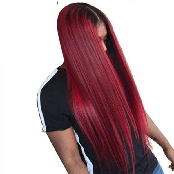 Brazilian Ombre Lace Front Wigs For White Women Wine Red Glueless Straight Virgin Hair Two Tone 1B 99j Full Lace Human Hair Wig