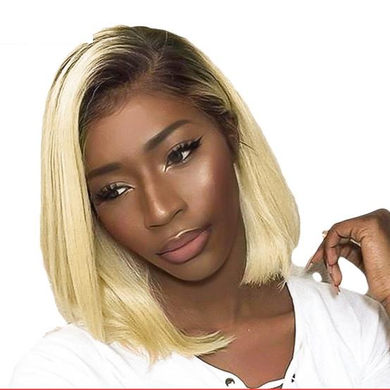 Full Lace Ombre Human Hair Bob Wigs For Black Women Virgin Brazilian 613 Blonde Ombre Color Lace Front Short Wig Pre Plucked Baby Hair