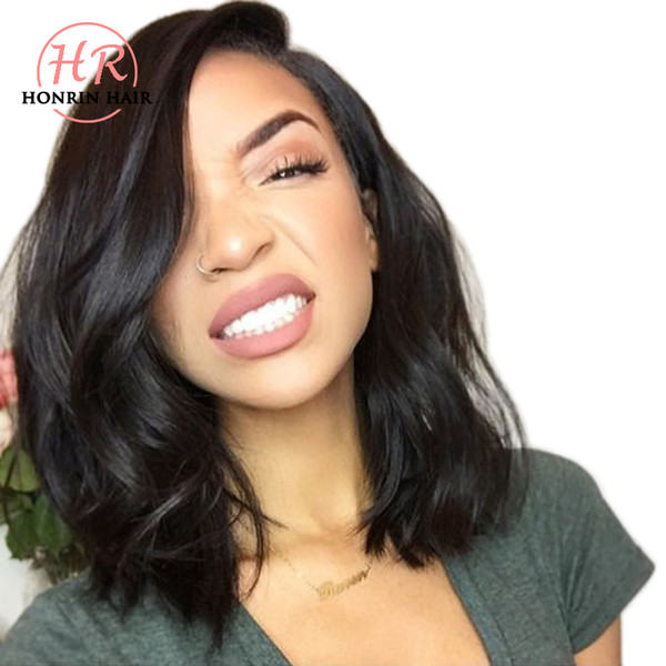 Honrin Hair Full Lace Human Hair Wig Wavy Short Wave Natural Wave Pre Plucked Hairline Brazilian Virgin Hair 150% Density Lace Front Wig