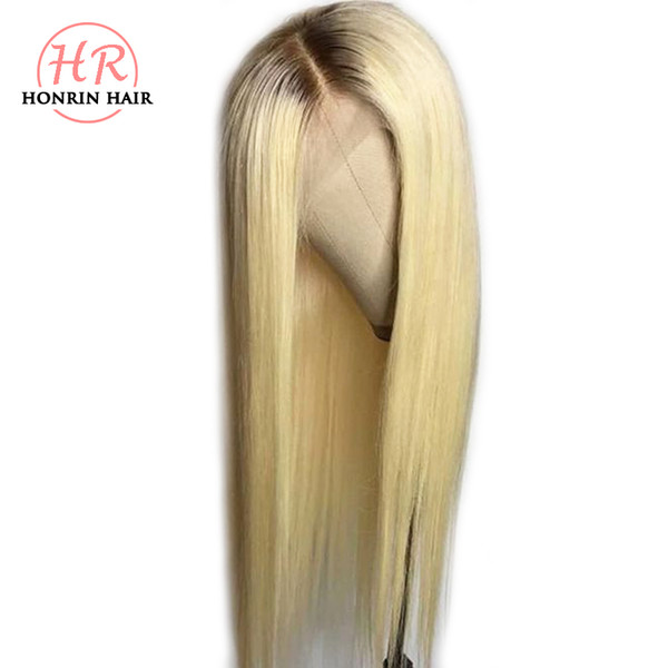 Honrin Hair Full Lace Wig Silky Straight Ombre Blonde Color T4/613 Brazilian Virgin Hair Pre Plucked Hairline Lace Front Human Hair Wig