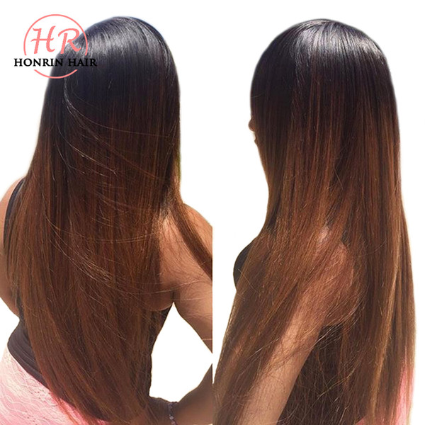 Honrin Hair Ombre T1b/30 Silky Straight Full Lace Wig Pre Plucked Bleached Knots Brazilian Virgin Human Hair Lace Front Wig 150% Density