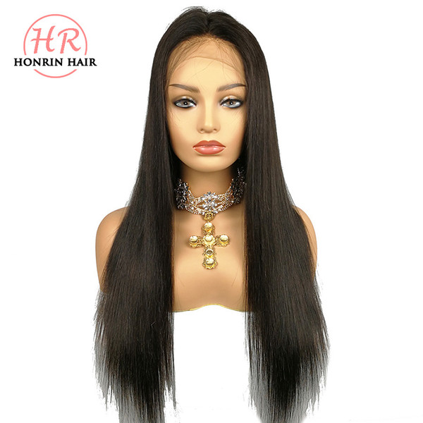 Honrin Hair Full Lace Wig Silky Straight Malaysian Virgin Human Hair Lace Front Wig Pre Plucked Bleached Knots 130% Density With Baby Hair