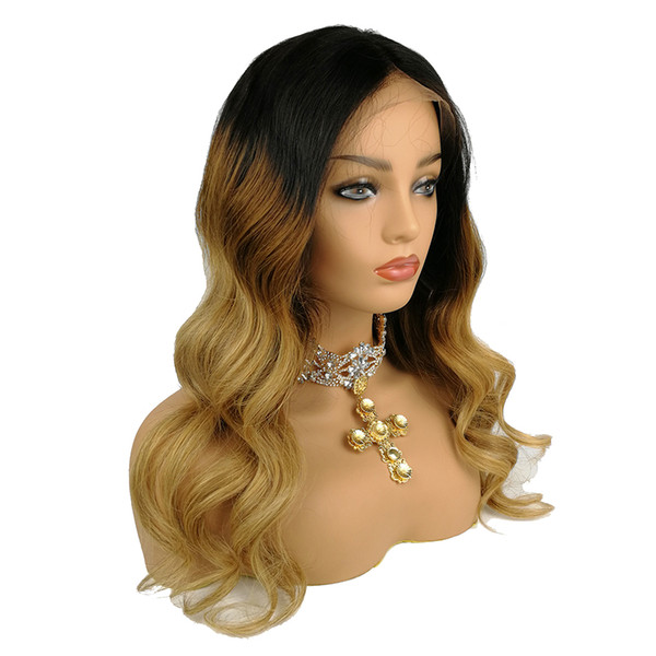 Lace Front Human Hair Wig Ombre T1b/4/27 Wavy 150% Density Natural Wave Malaysian Virgin Hair Pre-plucked Hairline With Baby Hair