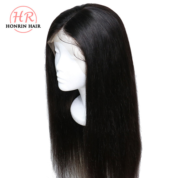 Honrin Hair Lace Front Wig Deep Part Silky Straight Pre Plucked Hairline Malaysian Virgin Hair Full Lace Wig 130% Density Bleached Knots