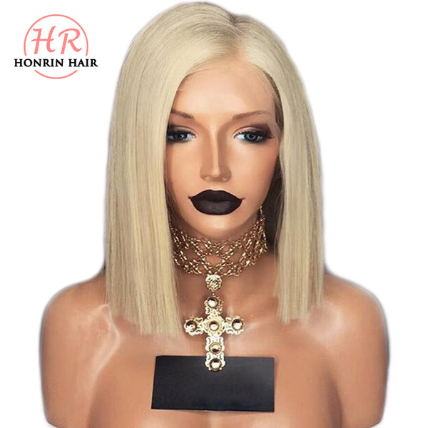 Honrin Hair Blonde Color 60 Short Bob Full Lace Wig Brazilian Virgin Human Hair Pre Plucked Hairline With Baby Hair Lace Front Wig