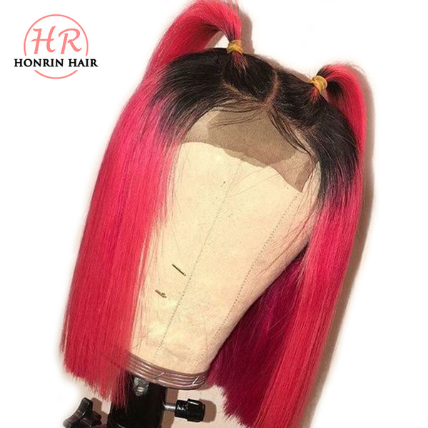 Honrin Hair Ombre T1b/Red Bob Full Lace Wig Pre Plucked Brazilian Virgin Human Hair Lace Front Wig With Baby Hair Bleached Knots