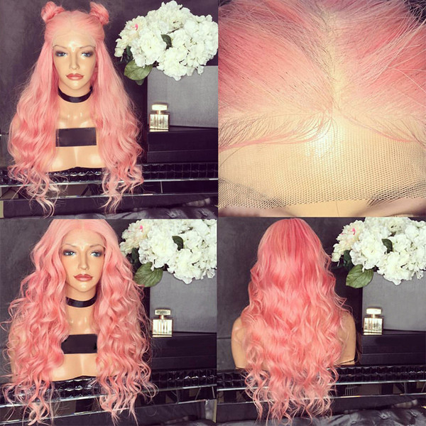 Lace Front Human Hair Wigs Pure Pink Wavy Brazilian Virgin Human Hair 130 Density Lace Front wig With Baby Hair Bleached Knots