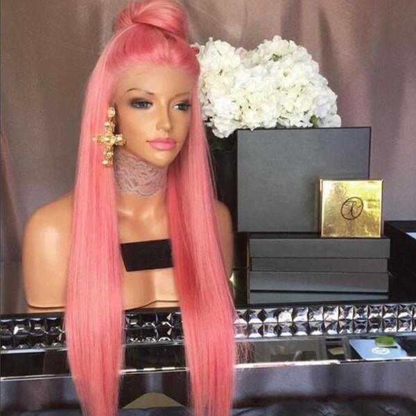 Full Lace Human Hair Wigs Silky Straight Pure Pink Brazilian Virgin Human Hair 180 Density Lace Front wig With Baby Hair Glueless