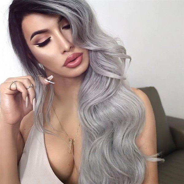 Ombre T1B/Grey wavy Peruvian Virgin Hair Unprocessed 150% Density Full Lace Human Hair wigs For Black Women Bleached Knots Lace Front Wigs