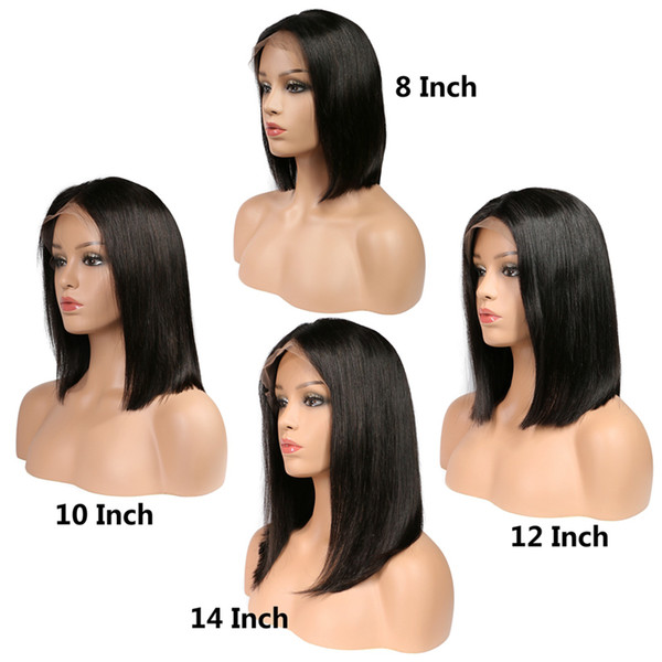 Full Lace Human Hair Wigs For Women Natural Black 130% Density Peruvian Remy Hair Silky Straight Short Bob Lace Front human hair Wigs