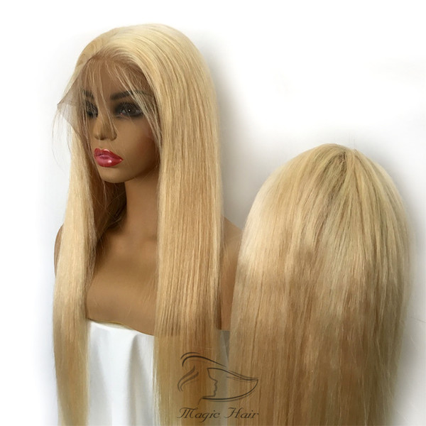 150% Density Full Lace Human Hair Wigs Brazilian Light Blonde Human Hair Color 613# Straight Thick Glueless Lace Front Wigs With Baby Hair