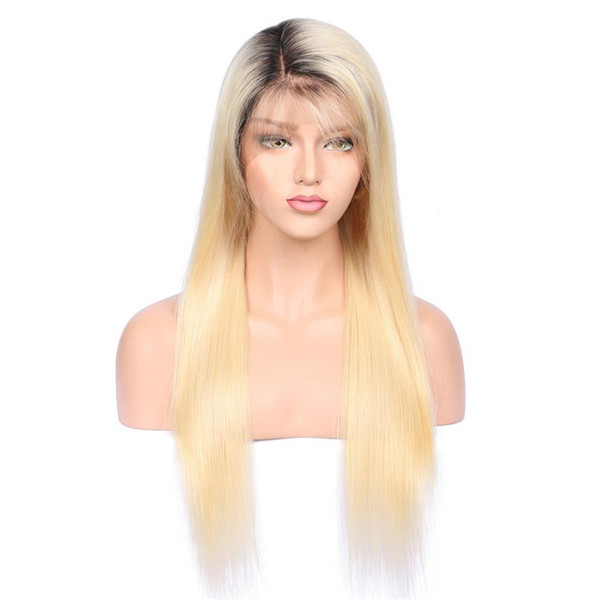 1bT#613 Glueless Full Lace Human Wig with Baby Hair Pre Plucked 150 Density Brazilian Remy Hair Ombre Blonde Human Hair Wigs