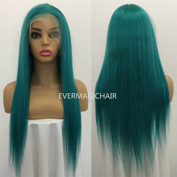 Pure Teal Full Lace Human Hair Wigs Silky Straight Brazilian Virgin Human Hair 150 Density Lace Front wig With Baby Hair Glueless