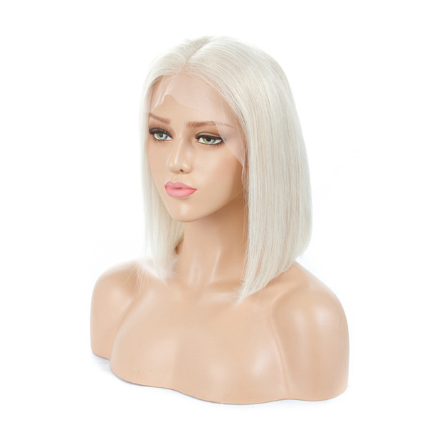 off whiter 60# color short bob human hair lace front wigs glueless natural hairline middle parting for women Wig