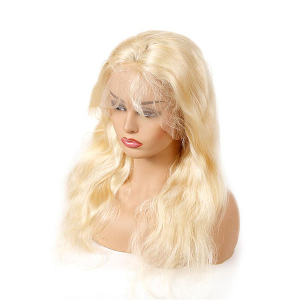 Full Lace Human Hair Wig Brazilian Light Blonde Human Hair Color 613# body wave Thick Glueless Lace Front Wigs With Baby Hair