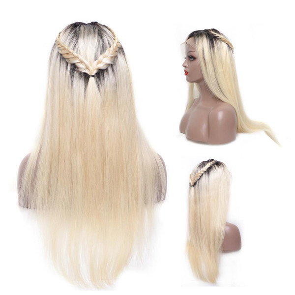 Full Lace Human Hair Wigs 150 Density Brazilian Human Hair ombre Color T1B/ 613# Straight Thick Glueless Lace Front Wigs With Baby Hair