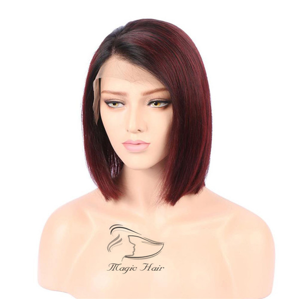 Full Lace Human Hair Wigs brazilian short human hair ombre color 1b/99J# straight lace front human hair wigs