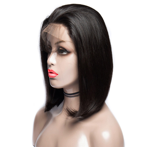 Full Lace Frontal Wig Short Human Hair Wig Straight Hair Pre Plucked With Baby Hair 10