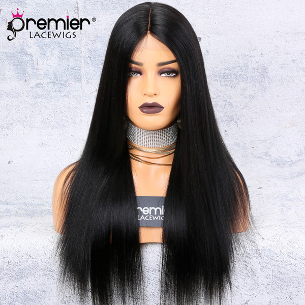 Silk Base Lace Front Wigs Middle Part Yaki Straight 150% Density 100 Brazilian Remy Hair Wigs