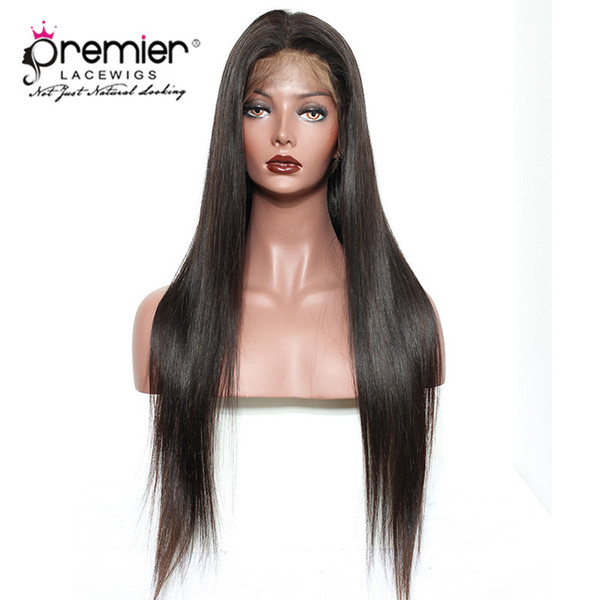 Premier Full Lace Wigs Natural Hairline With Baby Hair Brazilian Remy Hair Silky Yaki Straight Wigs Natural Hairline With Babyhair