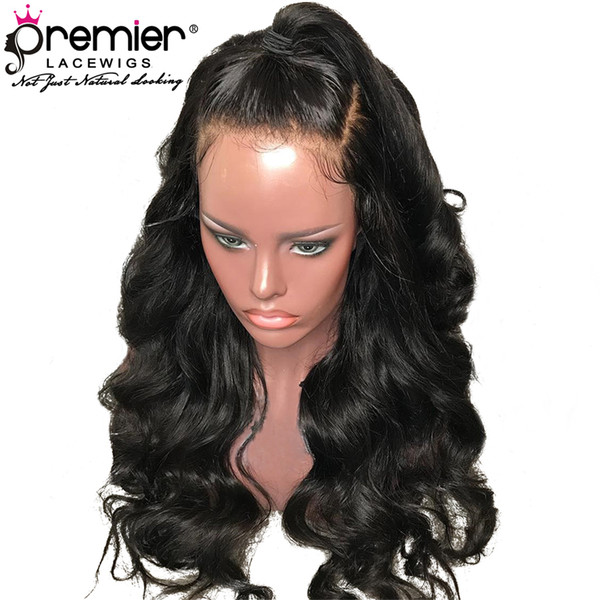 Premier Glueless Lace Front Wigs Brazilian Remy Human Hair Pre-Plucked Natural Hairline Body Wave 130% Density Lace Wig For American