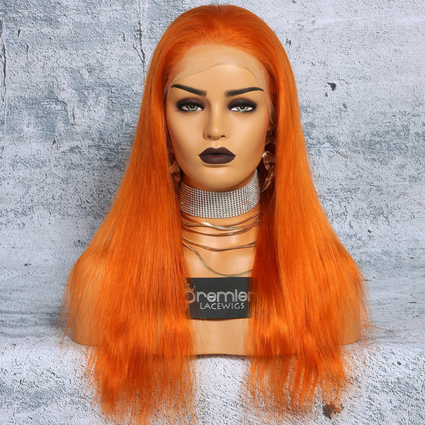 8a Full Lace Human Hair Wigs Brazilian Virgin Hairs Orange Color Straight 130% Density Natural Hairline With Baby Hair