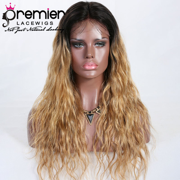 PREMIER Ombre 12-20Inches Glueless Lace Front Wigs With Natural Hairline Pre-plucked IndianVirginHair 150% Density Natural Wave For American