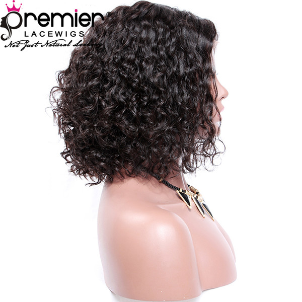 Premierwigs Lace Front Wigs Brazilian Virgin Human Hair Bob Haircut Loose Curly 180% Density Natural Hairline Preplucked With Baby Hair