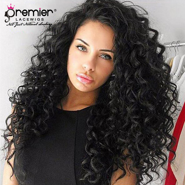 Premier 360 Full Lace Human Hair Wigs Deep Parting Brazilian Virgin Human Hair Big Curly 150% Density Wigs