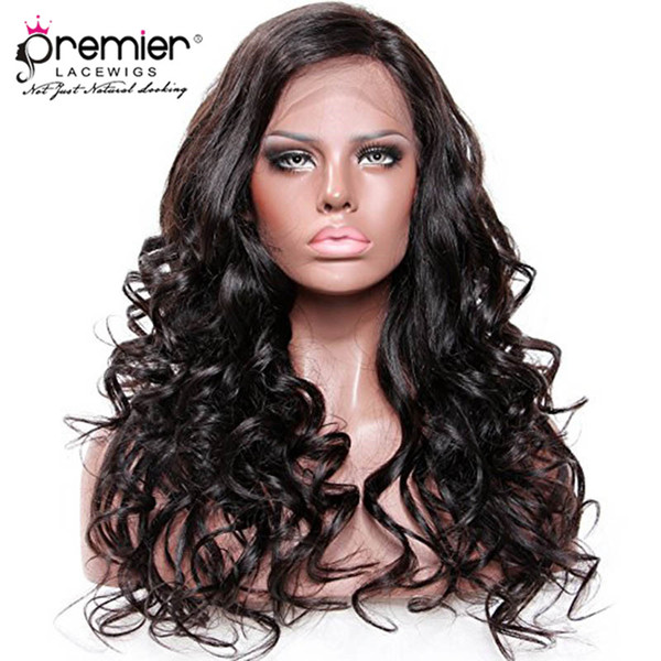 PREMIER Glueless Lace Front Wigs Elastic Wavy With Natural Hairline Brazilian Hair 150% Density Body Wave For American