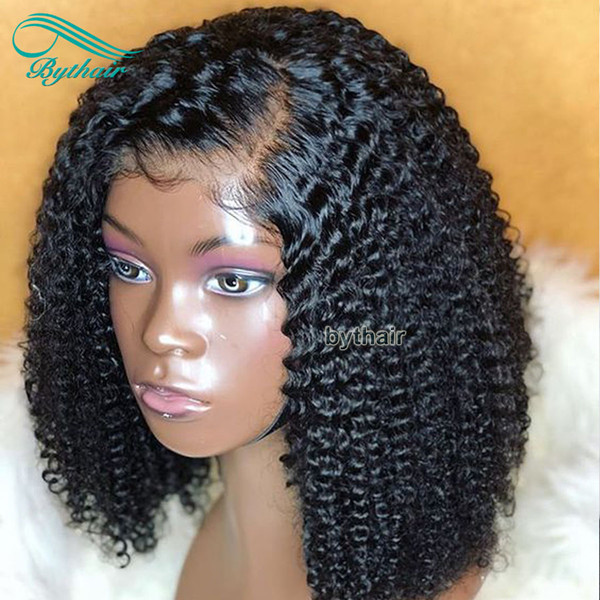 Bythair Brazilian Pre Plucked Kinky Curly Left Part Full Lace Human Hair Wigs With Baby Hairs Lace Front Wig For Black Women