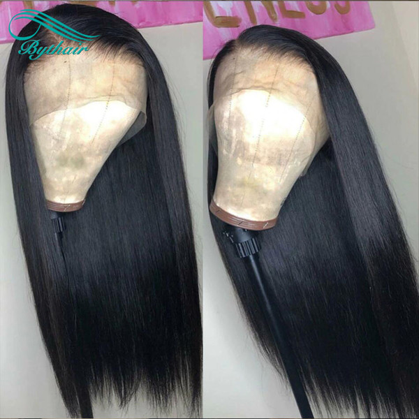 Silky Straight Brazilian Virgin Human Hair Full Lace Wig Pre Plucked Hairline Lace Frontal Human Hair Lace Wigs With Baby Hairs Bythair