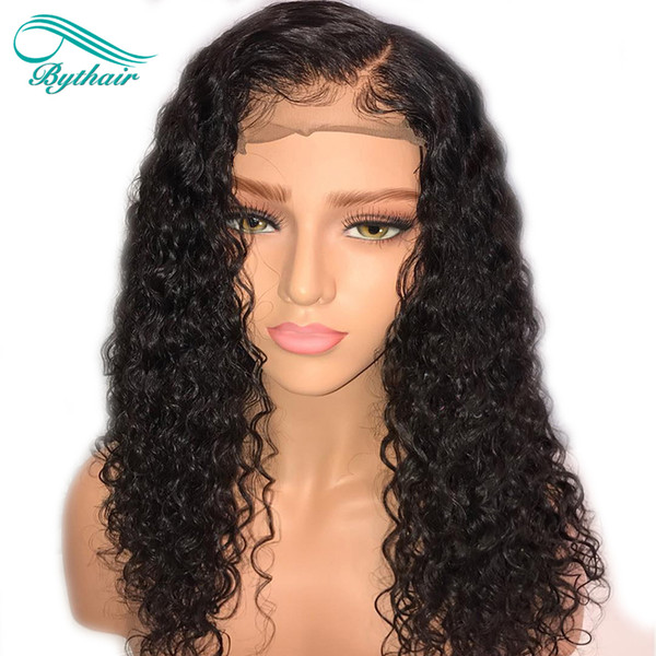 Bythair Full Lace Wig Deep Curly Lace Front Wig Pre Plucked Hairline Brazilian Virgin Human Hair Curly 150% Density Bleached Knots