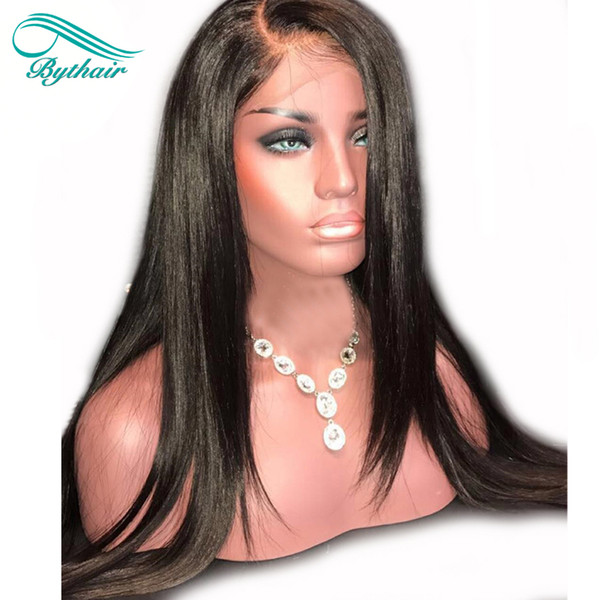 Bythairshop Straight Full Lace Human Hair Wigs For Black Women Straight Lace Front Wig Virgin Hair Wigs With Baby Hair Bleached Knots