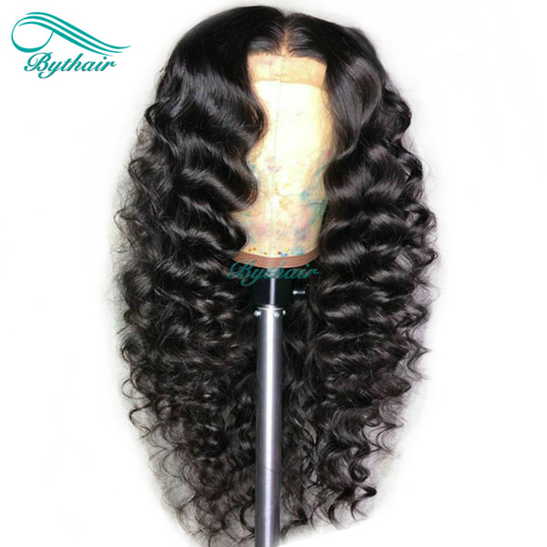 Bythair 13x6 Deep Part Lace Front Human Hair Wig Big Curly Pre Plucked Hairline Malaysian Virgin Hair Curly 150% Density Bleached Knots