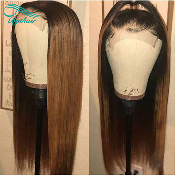 Ombre Color T1b/30 Blonde Lace Front Human Hair Wigs Dark Roots Brazilian Virgin Hair Silky Straight Full Lace Wigs Pre Plucked Bythair