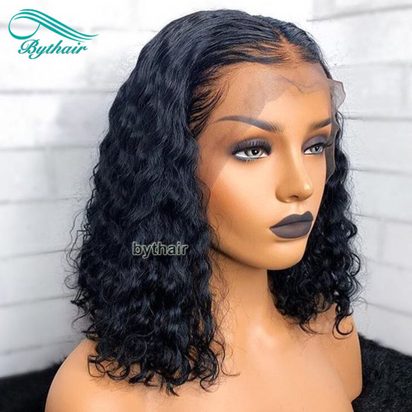 Bythair Brazilian Pre Plucked Short Bob Wavy Full Lace Human Hair Wigs With Baby Hairs Lace Front Wig For Black Women