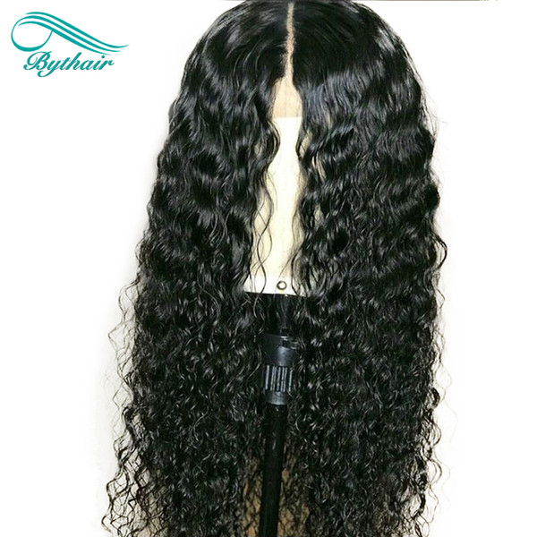 Bythair Middle Part Pre Plucked Brazilian Deep Curly Human Hair Wigs Brazilian Curly Lace Front Wigs Glueless Full Lace Wigs Bleached Knots