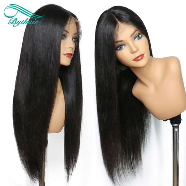 Bythair Silky Straight Virgin Human Hair Full Lace Wig Human Hair Lace Front Wig With Baby Hair Pre-plucked Hairline Bleached Knots