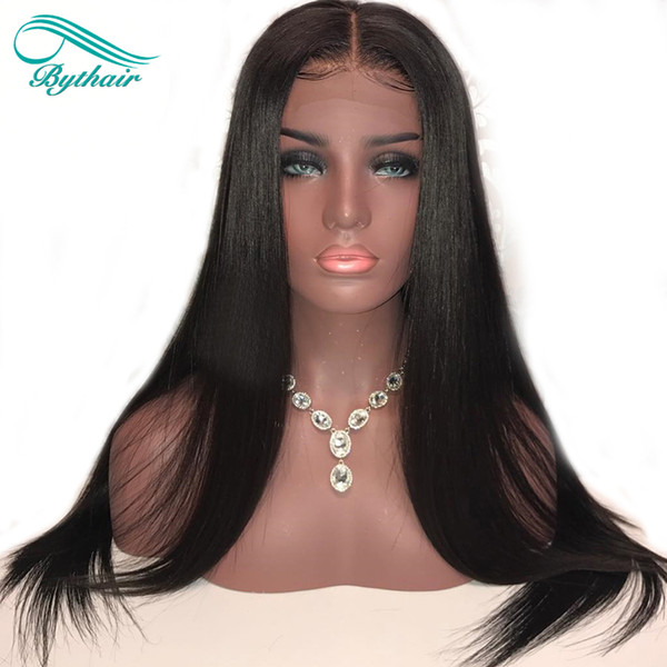 Bythair Full Lace Wig Silky Straight Lace Front Wig Pre Plucked Hairline Brazilian Virgin Human Hair 130% Density Bleached Knots Glueless