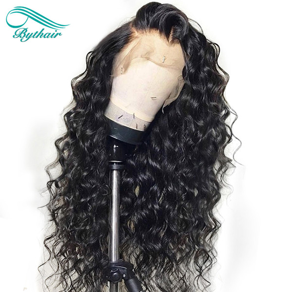 Bythair Human Hair Lace Front Wig Water Wave Curl Pre-plucked Hairline Deep Curly Full Lace Wig Brazilian Virgin Hair 150% Density Glueless