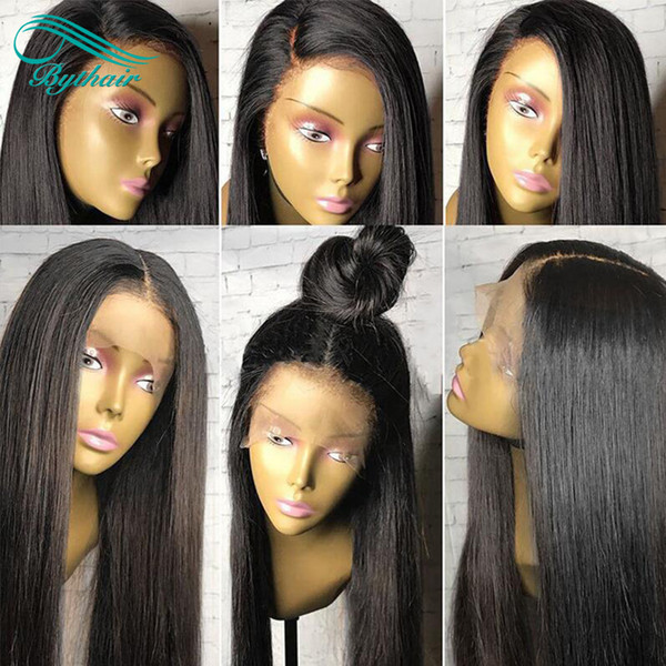 Pre Plucked Human Hair Full Lace Wigs Natural Hairline With Baby Hair Silky Straight Brazilian Virgin Hair Lace Front Wigs Bleached Knots