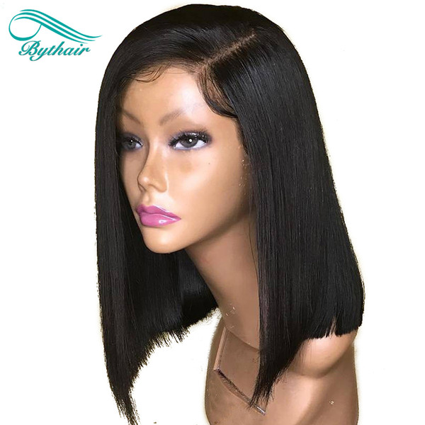 Bythair Short Bob 13x6 Deep Part Lace Front Wig Pre Plucked Hairline Malaysian Virgin Human Hair Full Lace Wig 150% Density Bleached Knots