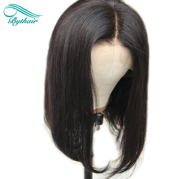 Bythair Short Bob Lace Front Wig Pre Plucked Hairline Malaysian Virgin Human Hair Full Lace Wig 150% Density Bleached Knots With Baby Hair