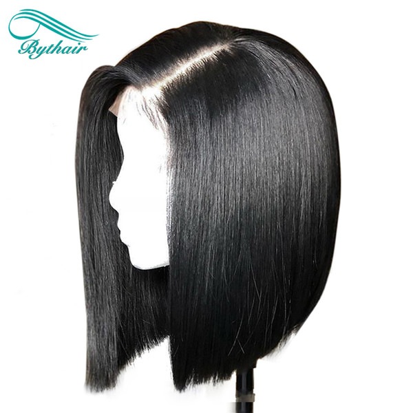 Bythair Human Hair Full Lace Wig Short Bob Wig Lace Front Wig Brazilian Virgin Hair Pre Plucked Hairline 150 Density Bleached Knots Glueless