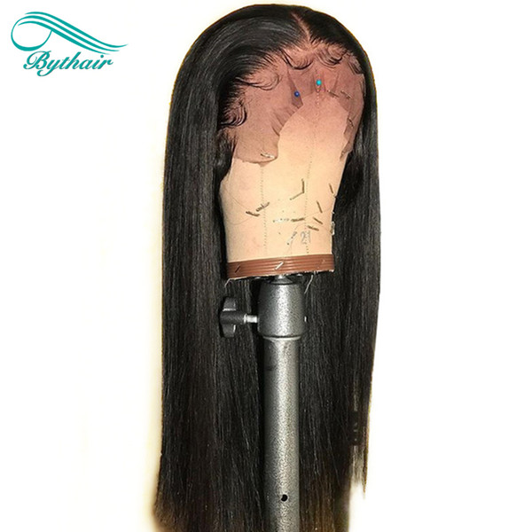 Bythair Full Lace Human Hair Wig Silky Straight Pre-plucked Hairline Brazilian Virgin Hair Lace Front Wig 150% Density With Baby Hair